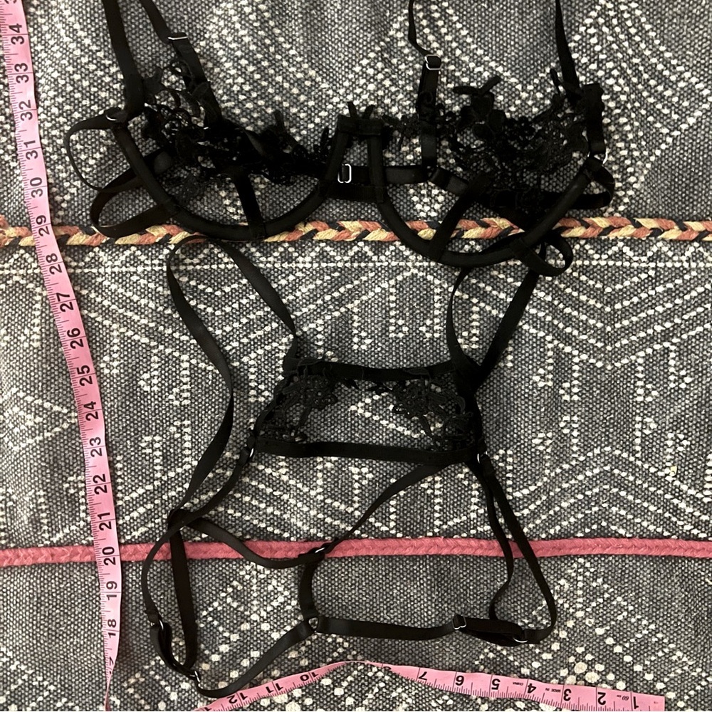 Ooh La La Cherie black 2 piece floral lingerie set. Size medium (roughly)